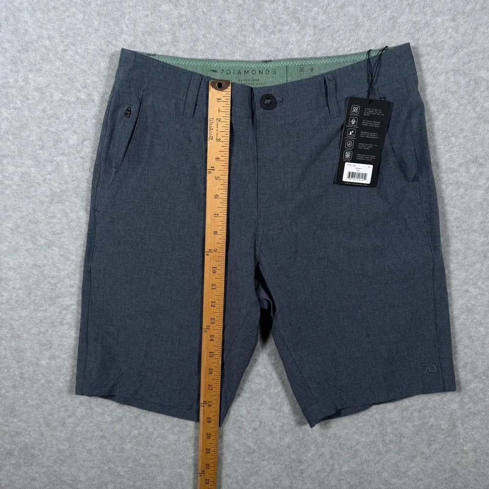 7 Diamonds Aeroplane Performance Shorts Mens 29 Navy Blue Heather Stretch NWT